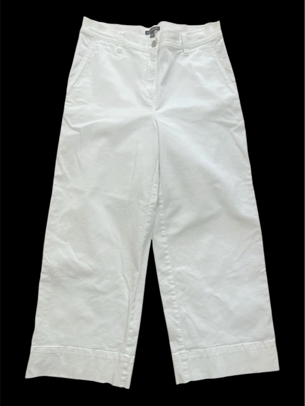 Like New -EILEEN FISHER White Wide-Leg Crop Pants - Organic Cotton Blend - Small